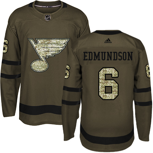 Adidas Blues #6 Joel Edmundson Green Salute to Service Stitched NHL Jersey - Click Image to Close